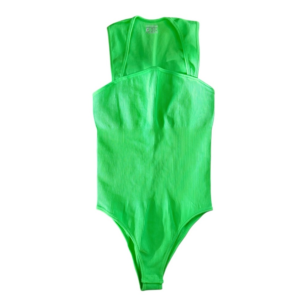 NWOT OQQ Ribbed highlighter green tank top style body suit - size medium